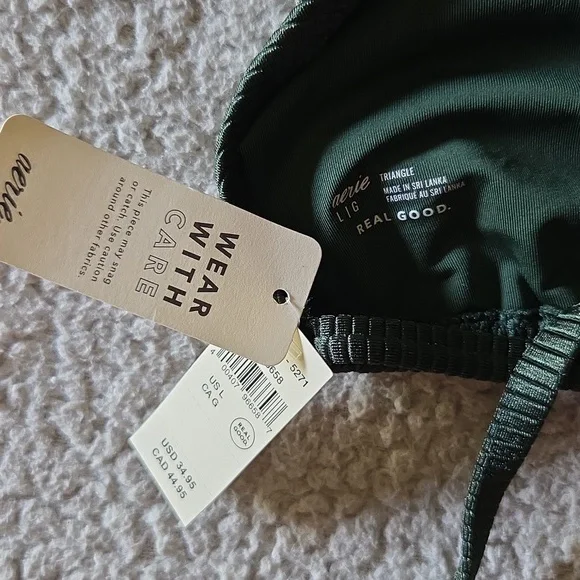 NWT Aerie Metallic Shine Rib String Triangle Bikini Top in Sycamore - Picture 6 of 11